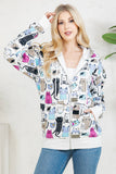 Colorful Cat Fleece Zipper Hoodie: XL