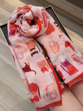 Scarvii - Playful Cat Print Scarf: Khaki