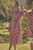 Sita Ruffle Midi Dress Peacock Bay: PINK-GREEN / M