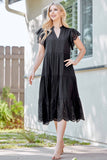 Solid Lace Tiered Dress: Black