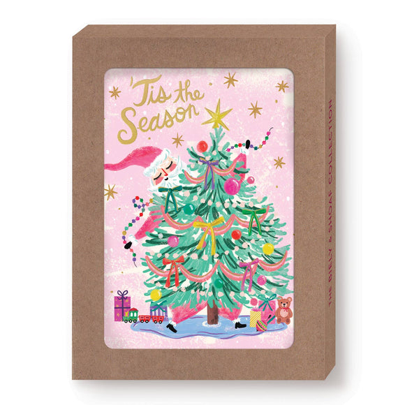 Santa Trimming Tree Boxed Holiday Cards - Set of 10