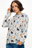 Allover Colorful Cat print Hoodie With Pocket: M