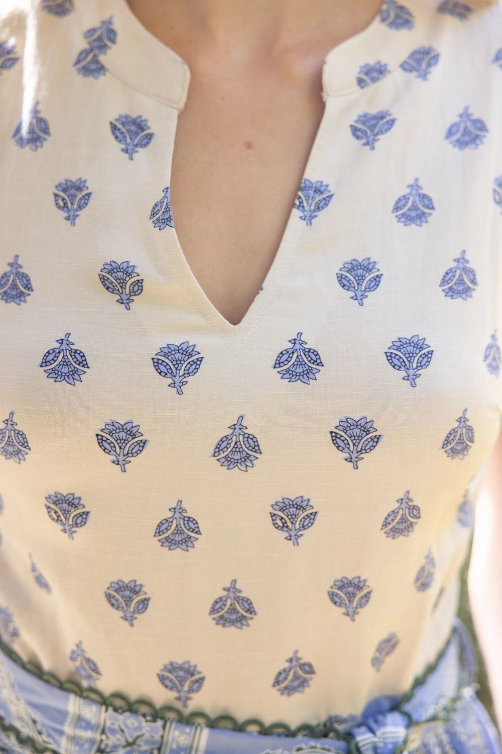 Mixed Print Waist Tie Sleeveless Midi Dress Slate Blue 35205