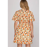 WOVEN PRINT MINI DRESS: PINK / M