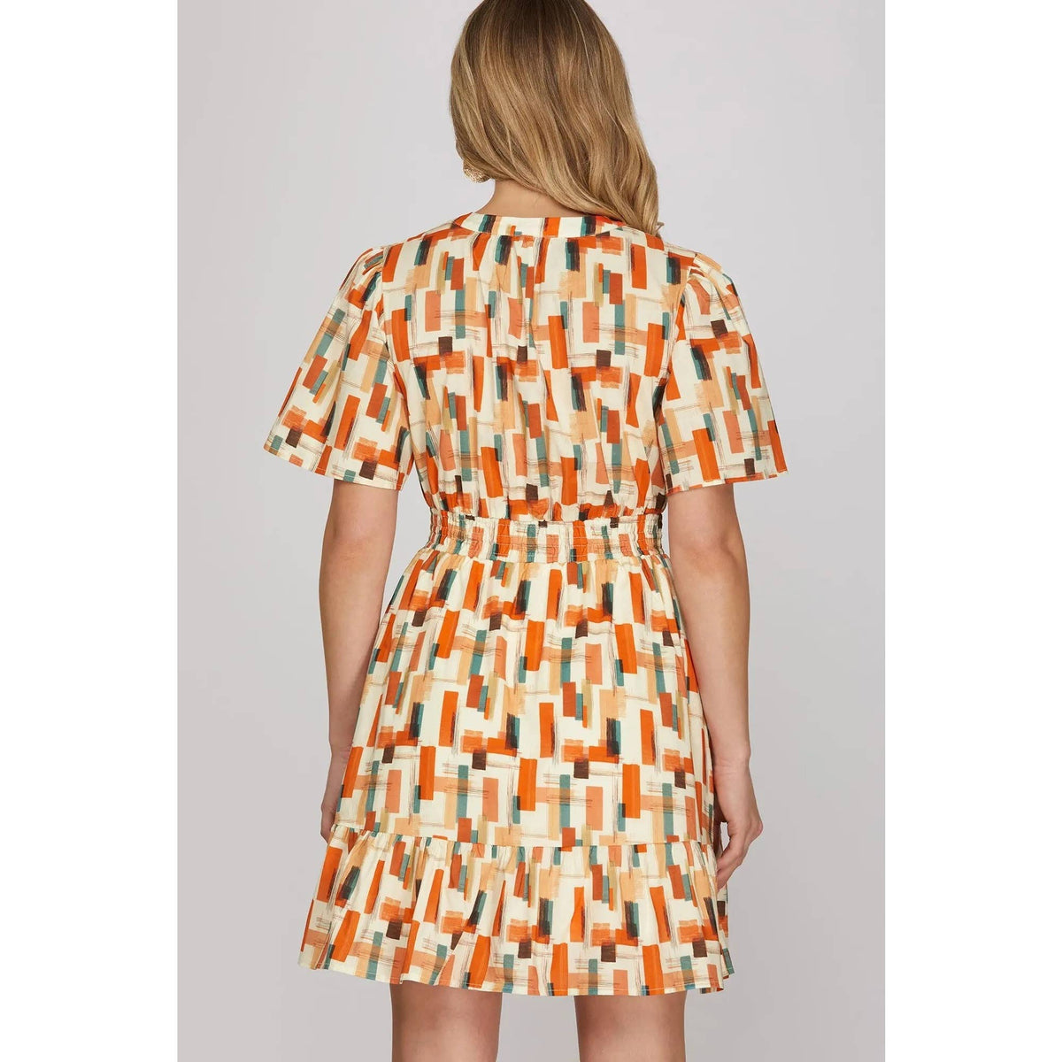 Retro Geometric Print Alice Dress in Blue, Pink or Orange