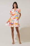 Petrolia Town Celeste Mini Dress: ORG-PNK-WHT / XS