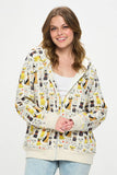 COLORFUL MULTI DOG PRINT ZIP UP HOODIE: L