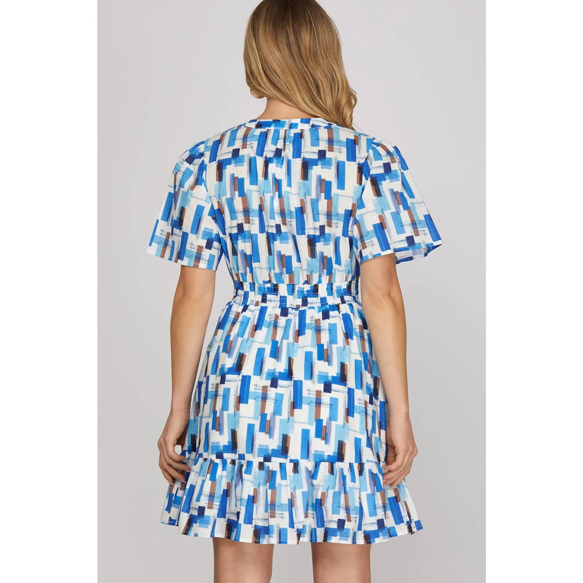 Retro Geometric Print Alice Dress in Blue, Pink or Orange