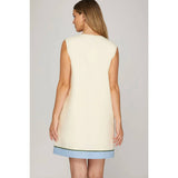 EMBROIDERED MINI DRESS: LT. BLUE / S