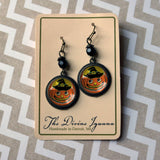 Retro Jack O Lantern in Witch Hat Halloween Earrings