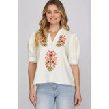 EMBROIDERY WOVEN TOP: NAVY / M