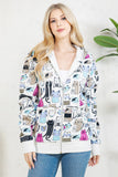 Colorful Cat Fleece Zipper Hoodie: L