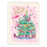 Santa Trimming Tree Holiday Card