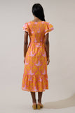 Jaidy Floral Patte Tiered Midi Dress: ORG-PINKS-MUL / XL