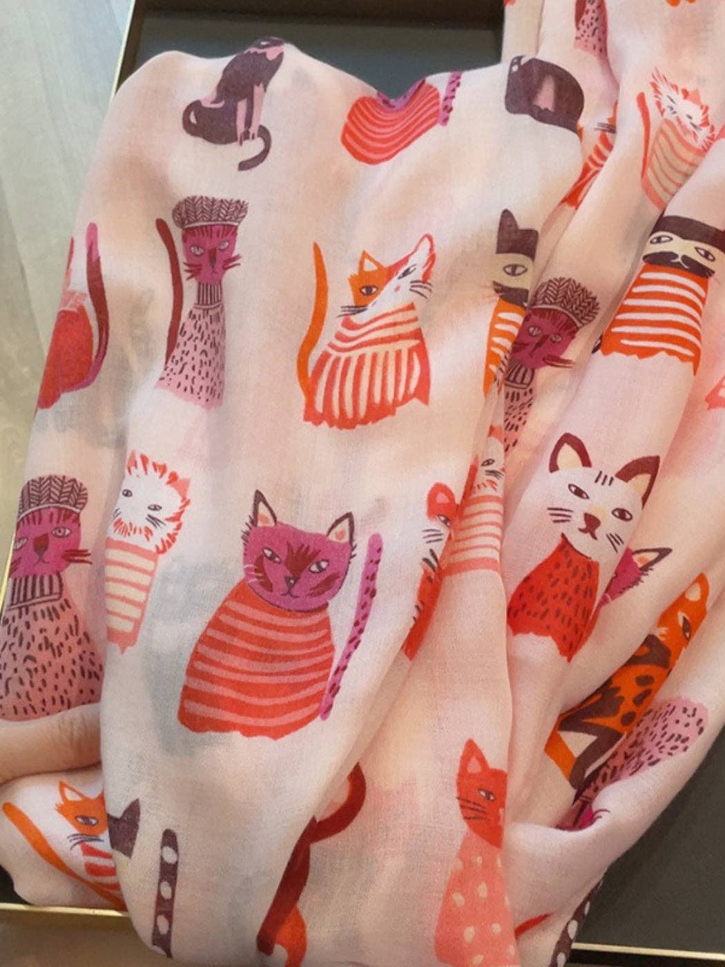Scarvii - Playful Cat Print Scarf: Red