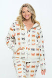 KITTY WITH GLASS PRINT  ZIP UP HOODIE: XL