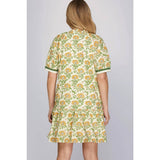 NEW PRINTED MINI DRESS: BLUE / S