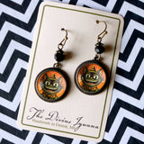 Crazy Cat Retro Halloween Glass Cabochon Earrings