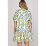 NEW PRINTED MINI DRESS: BLUE / L