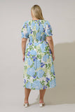 Tamry Smocked Midi Dress Khloey Floral Curve: WHT-BLUE-MUL / 1X