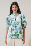 Mirla Floral Terri Puff Sleeve Top: BLUE-GREEN-MUL / S
