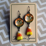 Crazy Cat Retro Halloween Candy Corn Earrings