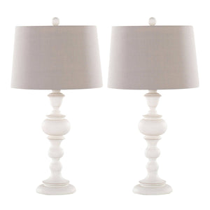 Morocco 30" Poly Table Lamp - Set of 2: Distressed Off-white, Soft Grey Linen