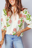 LDC Spring Wild Flower Print V Neck 3/4 Sleeve Blouse|S-4X: Pink / S