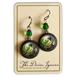 Green Jay Vintage Inspired Glass Cabochon Earrings