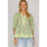 WOVEN PRINT TOP: BLUE / M