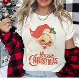 Vintage Santa Christmas Santa Clause Graphic Tee: Cream / XL Unisex