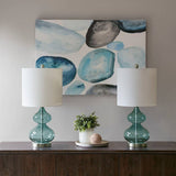 [Set of 2] Clear Glass Base Table Lamps, Teal Blue Glass