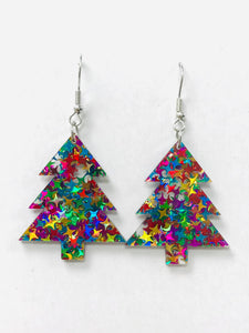 Acrylic Christmas Tree Earrings BRIGHT