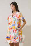 Petrolia Town Celeste Mini Dress: ORG-PNK-WHT / XL