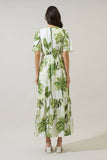 Palmet Tropical Evianna Flutter Maxi Dress: CREAM-GREEN / M