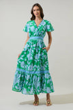 Verbena Floral Ingrida Surplice Maxi Dress: KELLY-BLUES / XS