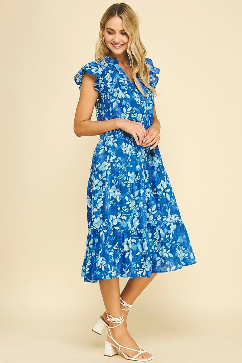 Tropical Blue Floral Tiered Dress 100% Cotton 5889D Violet Cottage Tropical Blue Floral Tiered Dress 100% Cotton 5889D Violet Cottage