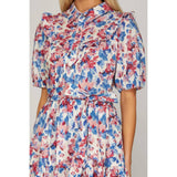 NEW WOVEN FLORAL PRINT MINI DRESS: BLUE / GREEN / S