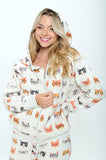 KITTY WITH GLASS PRINT  ZIP UP HOODIE: S