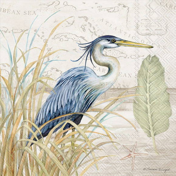Paper Cocktail Napkins Pack Of 20 Blue Heron On Grass