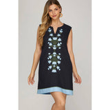 EMBROIDERED MINI DRESS: LT. BLUE / M