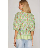 WOVEN PRINT TOP: BLUE / M