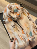 Scarvii - Playful Cat Print Scarf: Red