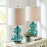[Set of 2] Clear Glass Base Table Lamps, Teal Blue Glass