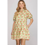NEW PRINTED MINI DRESS: BLUE / M
