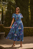 Punta Alta Ordy Smocked Midi Dress: COBALT-COMBO / M