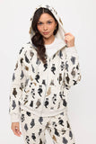 WHIMSICAL CAT TAILS PRINT ZIP UP HOODIE: L