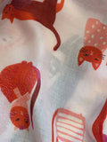 Scarvii - Playful Cat Print Scarf: Red