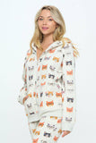 KITTY WITH GLASS PRINT  ZIP UP HOODIE: L