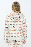 KITTY WITH GLASS PRINT  ZIP UP HOODIE: S